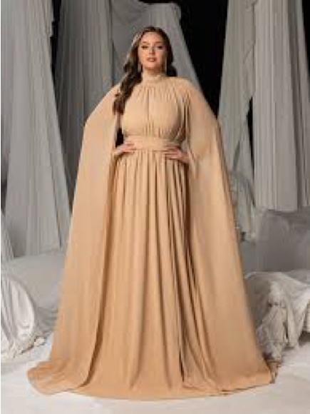 Faeriesty S Mock Neck Cloak Sleeves Chiffon Formal Cape Dress